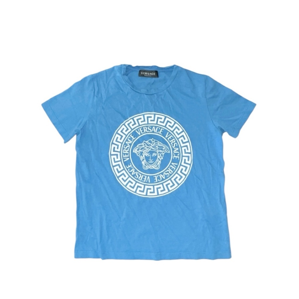 Versace Boys Medusa Head Crest Blue Crew‎ T-Shirt Size 10